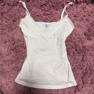 Brandy Melville White Floral Lace Cami with Pink Accents